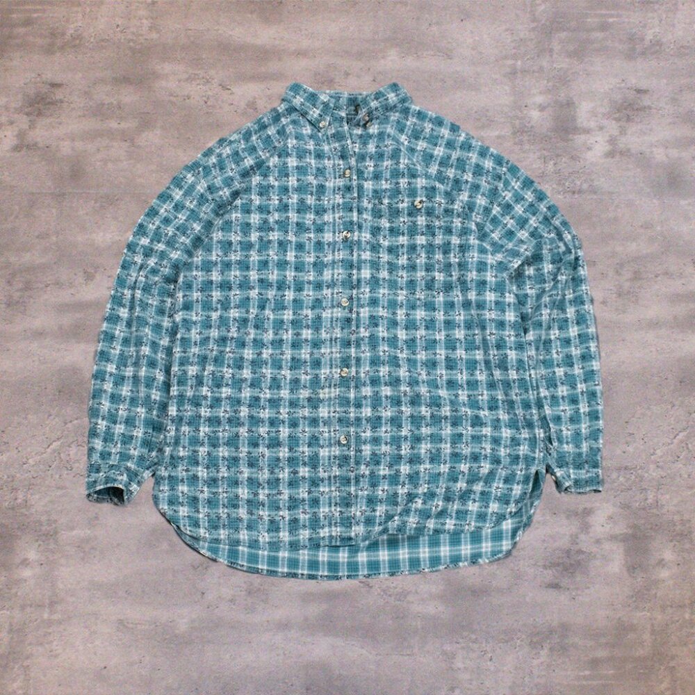 Vintage‎ VTG 1990's 90's Northern Reflection Teal Flower Plaid Button Up Shirt